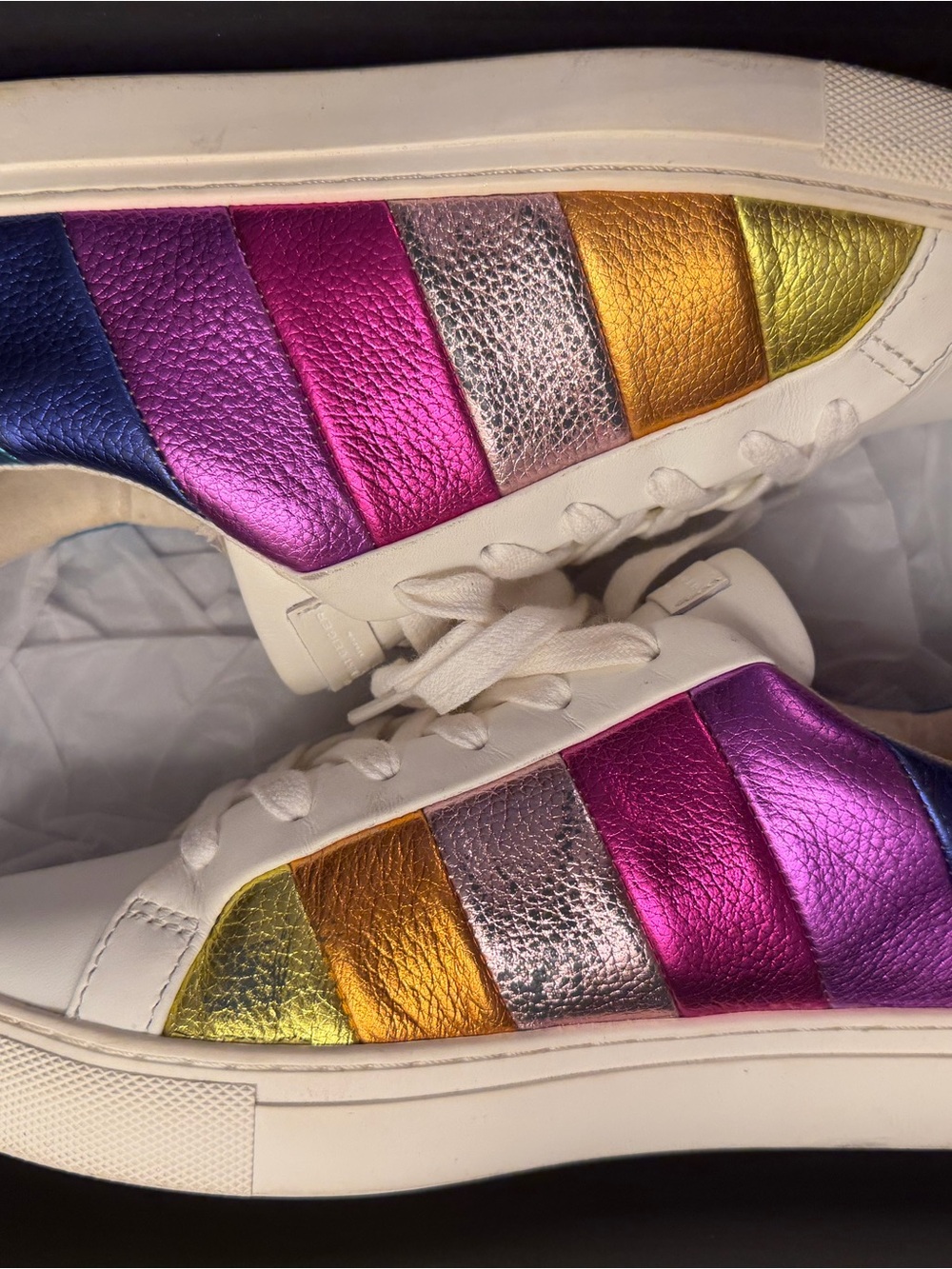 Kurt Geiger Lane Metallic Rainbow Stripe Lace Up Sneakers - Picture 4 of 7